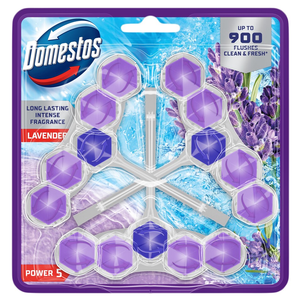 Domestos Power 5 Lavender Toilet Refreshing Block 3 x 50 g