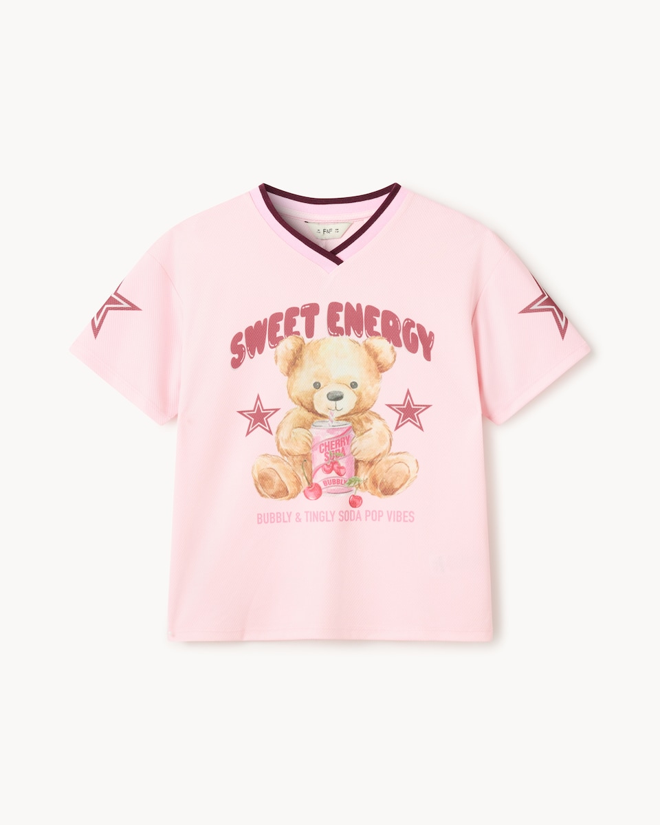image 1 of F&F Girls Teddy Bear T-Shirt in Pink