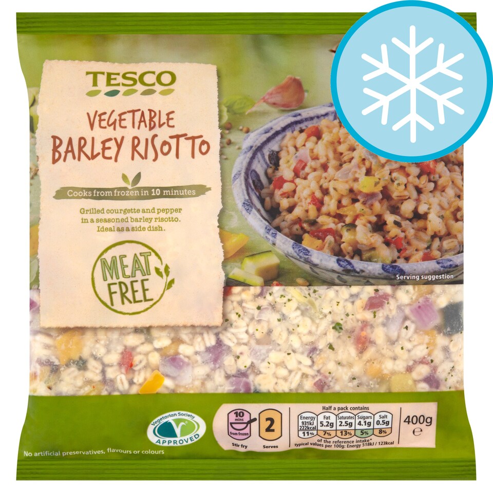 TESCO MEAT FREE VEGETABLE BARLEY RISOTTO 400G