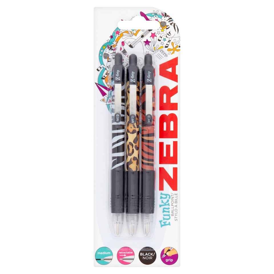 Zebra Animal Print Ball Pens 3 Pack