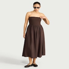 F&F Pleated Bandeau Midi Dress in Chocolate