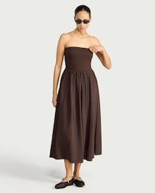 F&F Pleated Bandeau Midi Dress in Chocolate