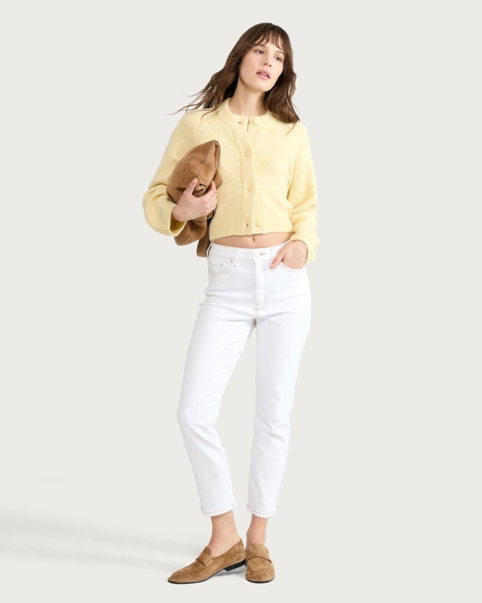 image 1 of F&F High Rise Slim Ankle Grazer Jeans in Ecru