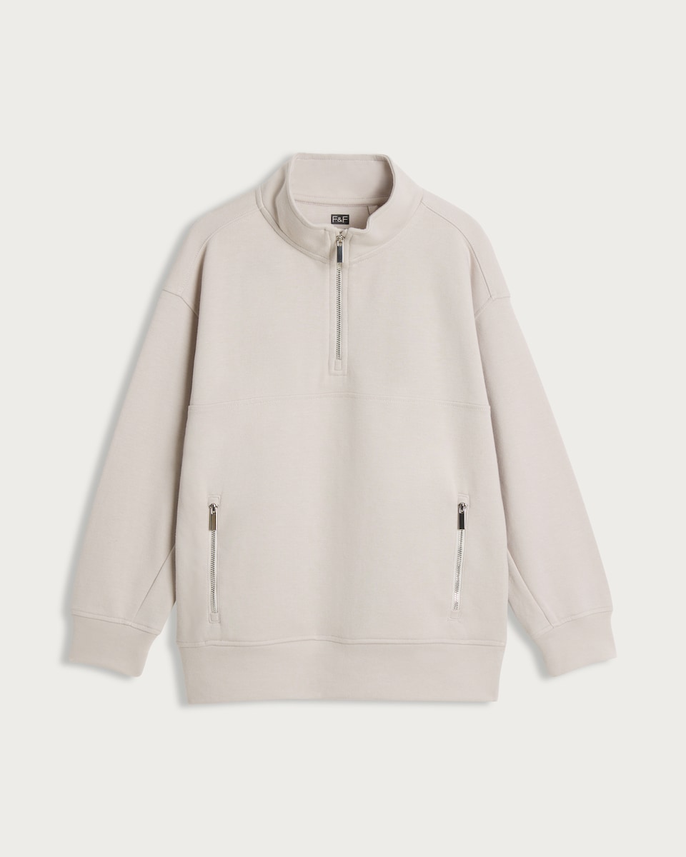 image 1 of F&F Boys Cotton Rich Half Zip Sweatshirt in Med Nude