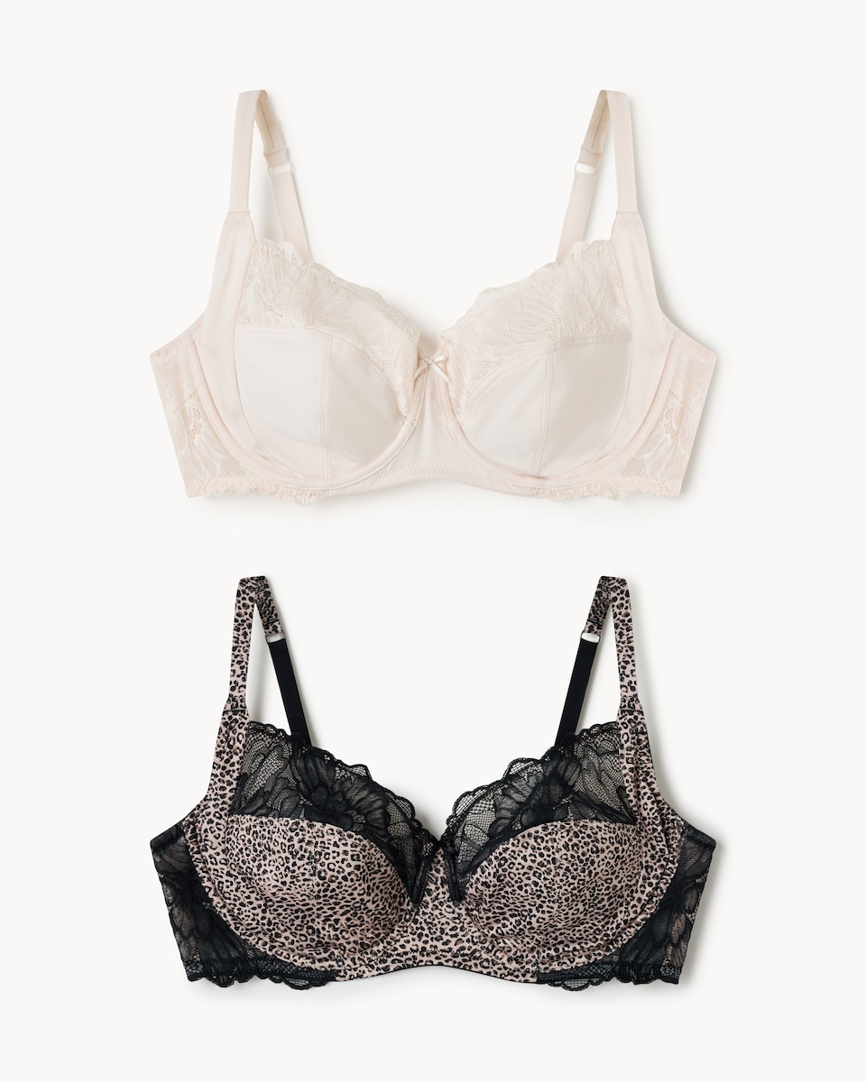 F&F 2-Pack Fuller Bust Lace Full Cup Wired Bras in Multi