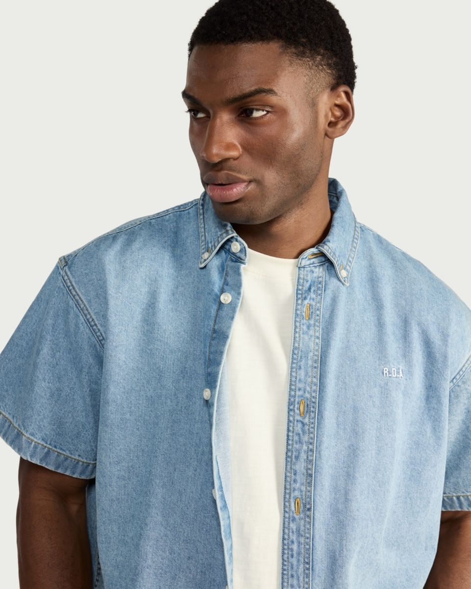image 1 of RDA Button Up Pure Cotton Short Sleeved Shirt in Blue