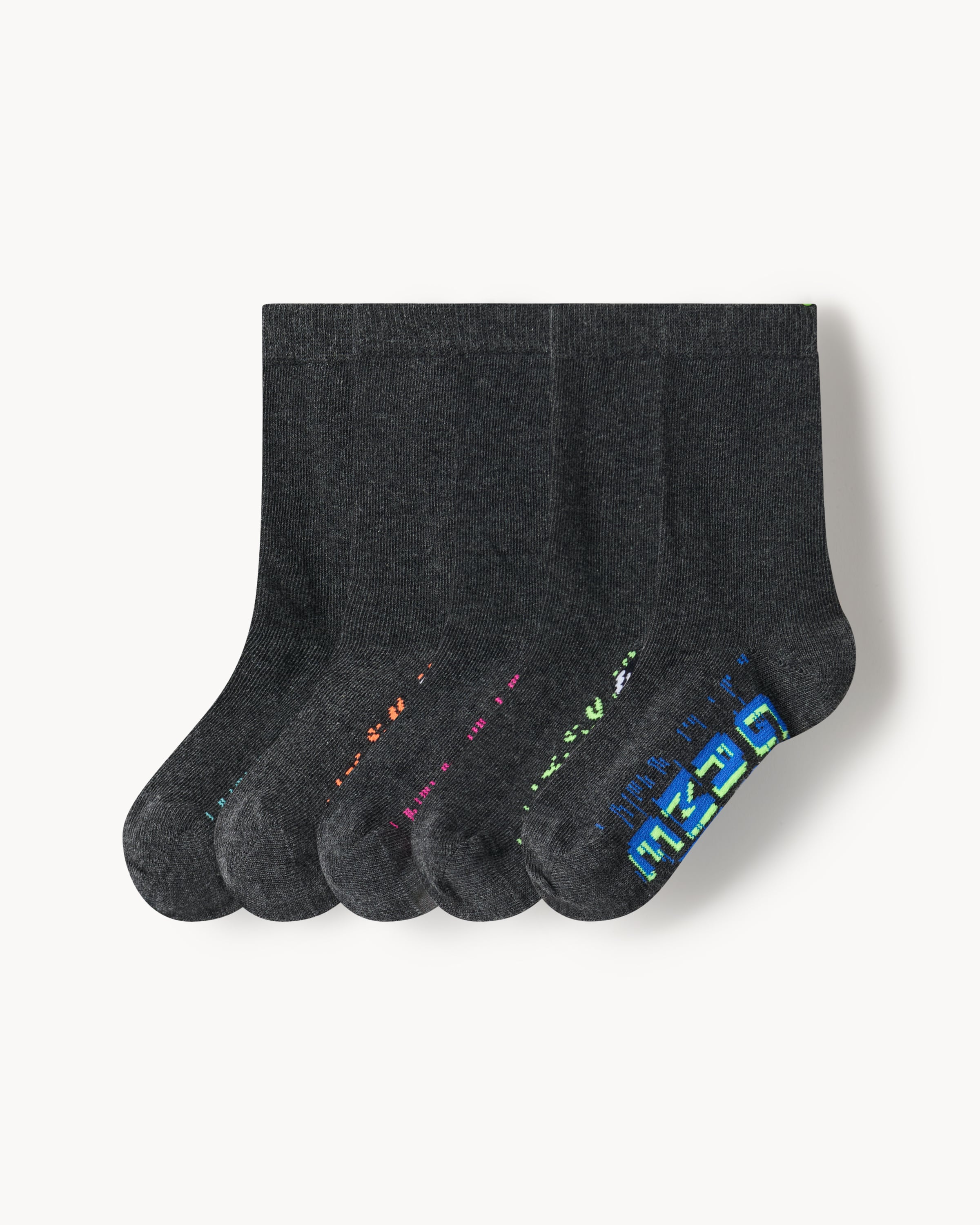 F&F Boys 5-Pack Cotton Blend Gaming Footbed Ankle Socks in Grey, 9-12 EU 27-30