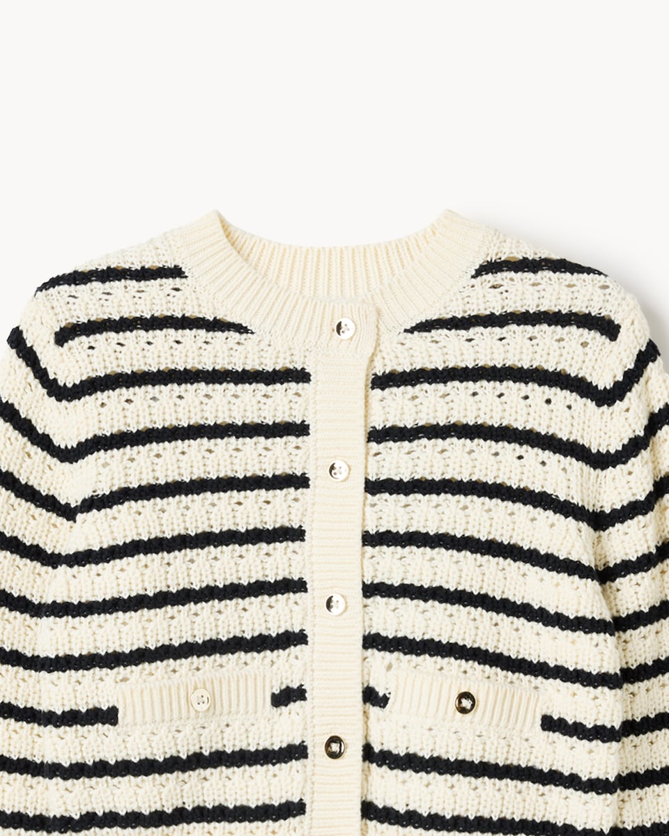 image 1 of F&F Girls Pure Cotton Striped Cardigan and Trousers Set in Multi White