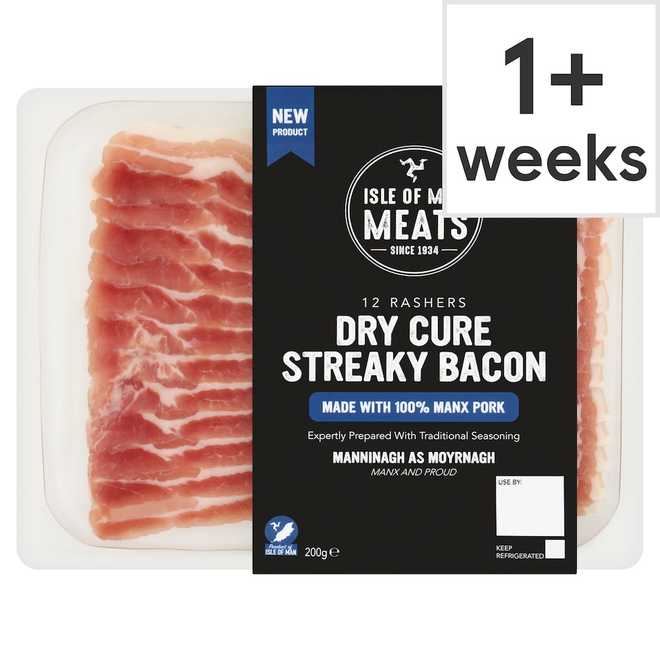 Isle Of Man Meats 12 Unsmoked Dry Cure Streaky Bacon 200g