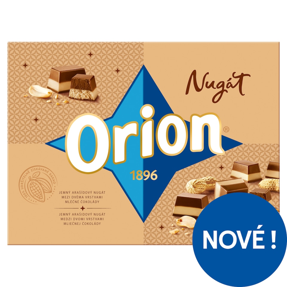 ORION Nugát pralinky z arašídového nugátu a mléčné čokolády 166g