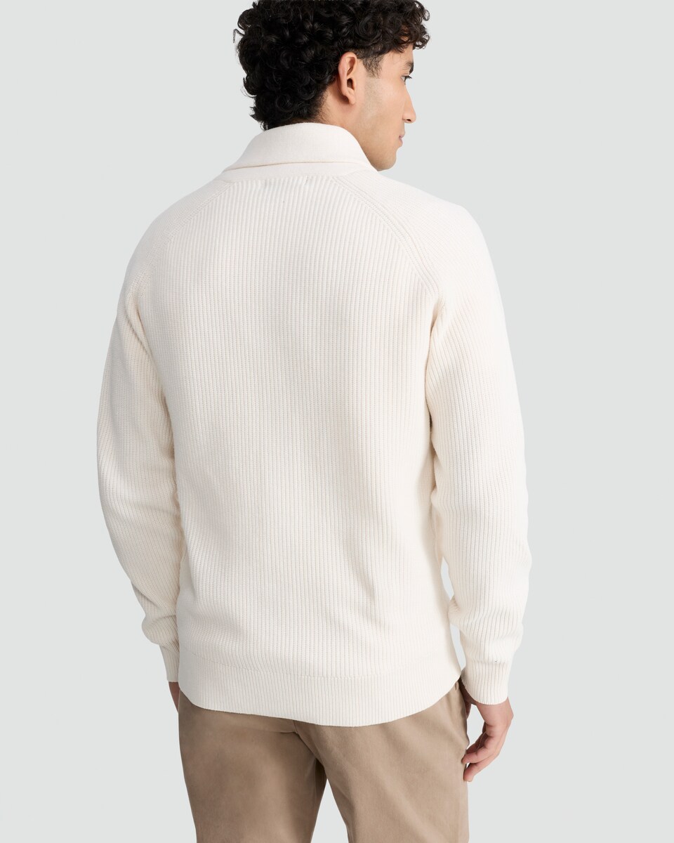 image 1 of F&F Knitted Shawl Collar Button Up Cardigan with Cotton in Stone