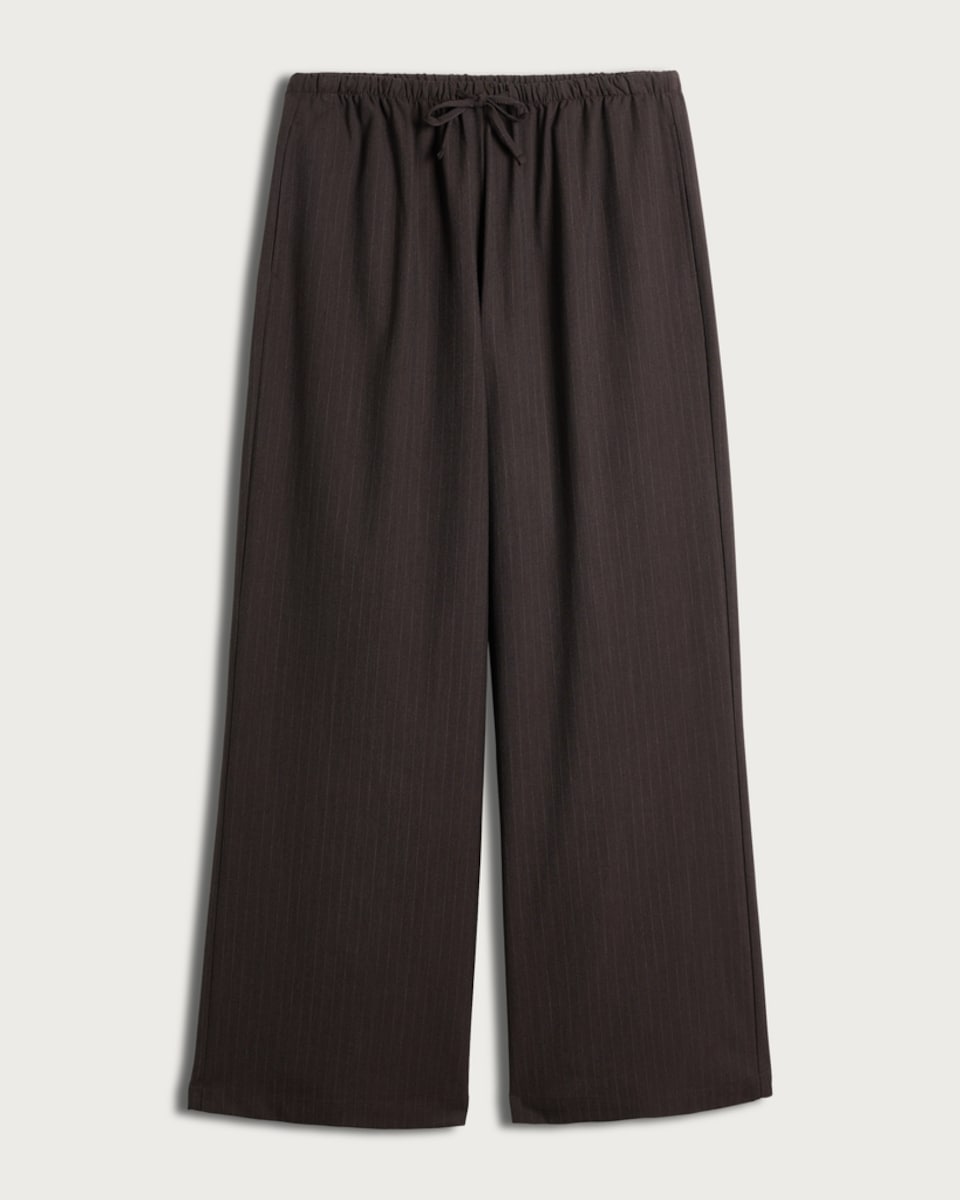 F&F Pinstripe Wide Leg Drawstring Trousers in Chocolate