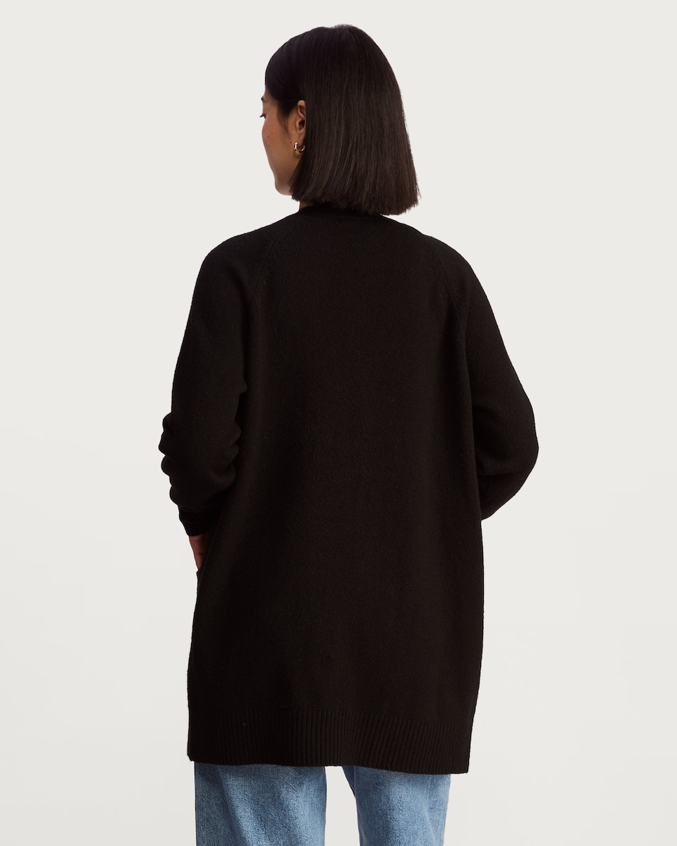 image 1 of F&F Patch Pocket Open Front Cardigan with Wool in Black