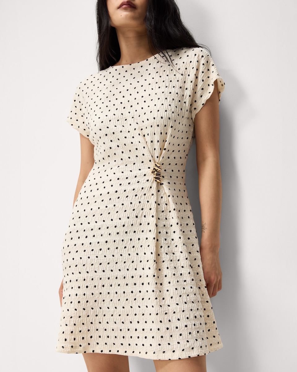 image 1 of F&F Textured Polka Dot Mini Dress in Cream