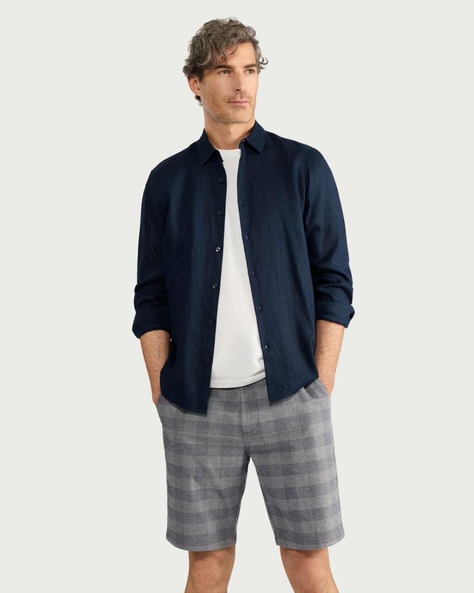 image 1 of F&F Cotton Rich Checked Belted Chino Shorts in Blue