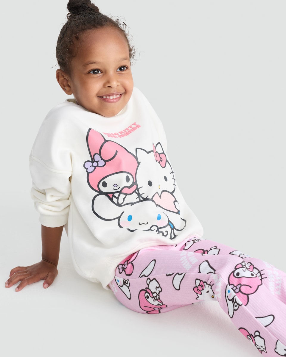 image 1 of Hello Kitty 2-Pack Cotton Rich Sweatshirt and Flared Leggings Set in Cream