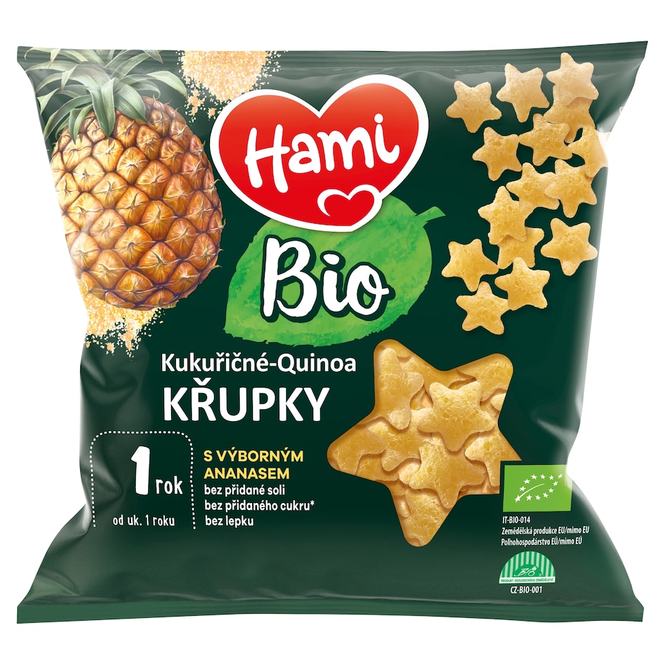 Hami Bio kukuričné-quinoa chrumky s výborným ananásom 20 g, 1r.+