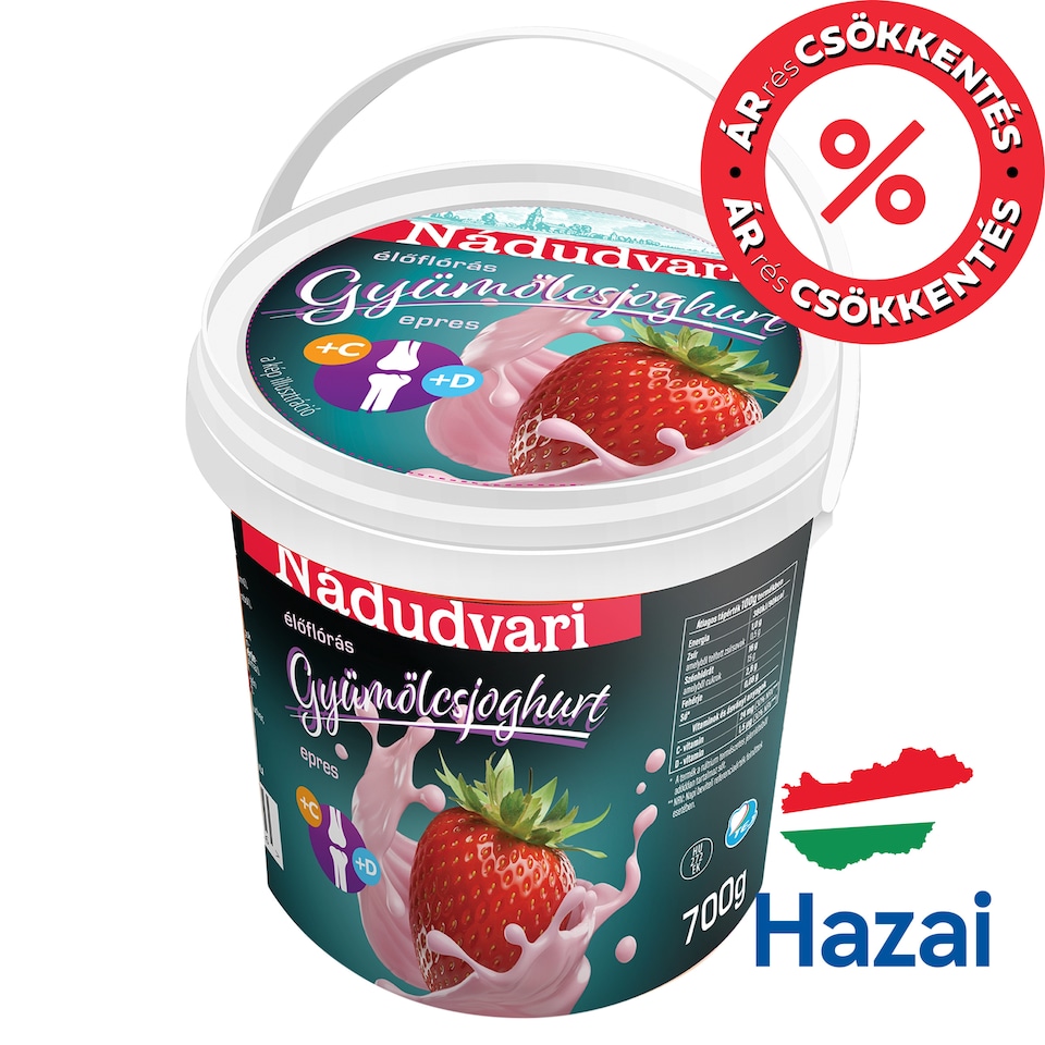 Nádudvari Low-Fat Strawberry Fruit Yoghurt with Live Cultures 700 g