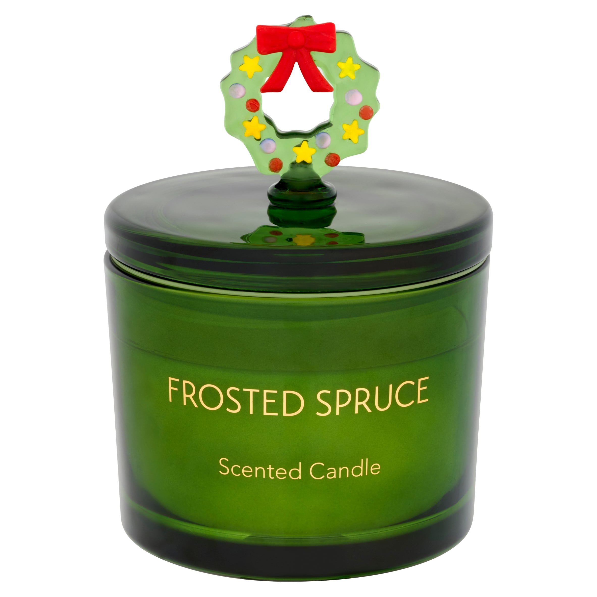 F&F Home Frosted Spruce Christmas Wreath Glass Topper Candle 240G ...