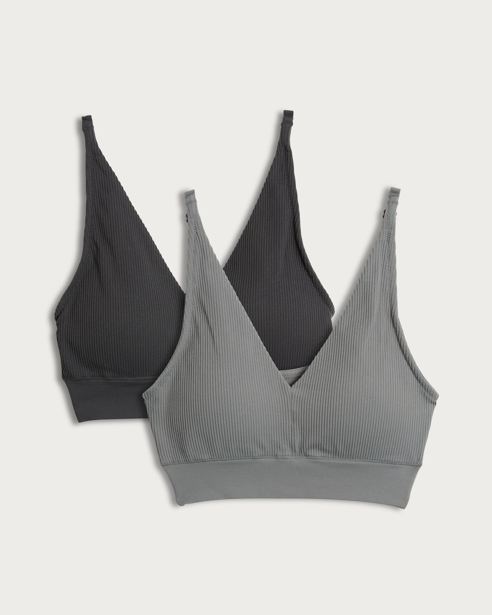 image 1 of F&F 2-Pack Seamfree Ribbed Triangle Crop Tops in Multi