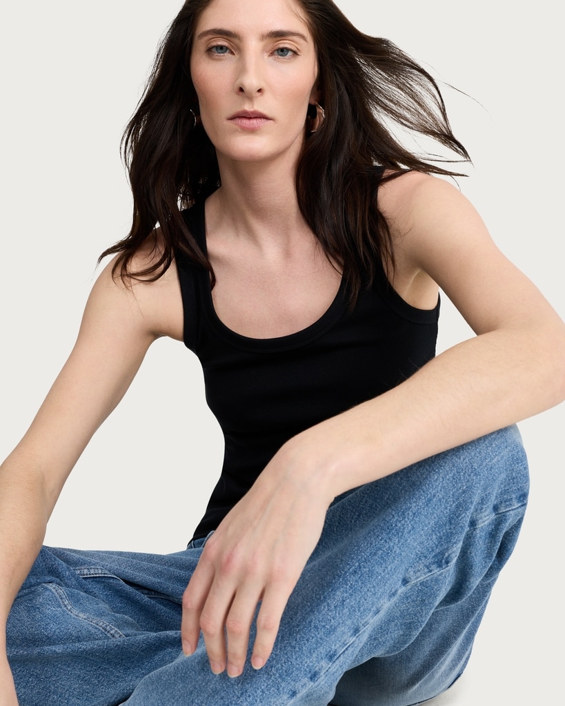 F&F Cotton Rich Ribbed Scoop Neck Vest in Black