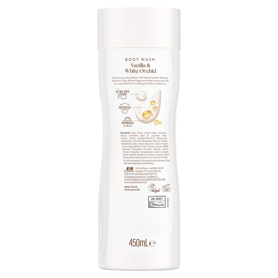 image 1 of IMPERIAL LEATHER ULTIMATE MOISTURE VANILLA & WHITE ORCHID BODYWASH 450 ML