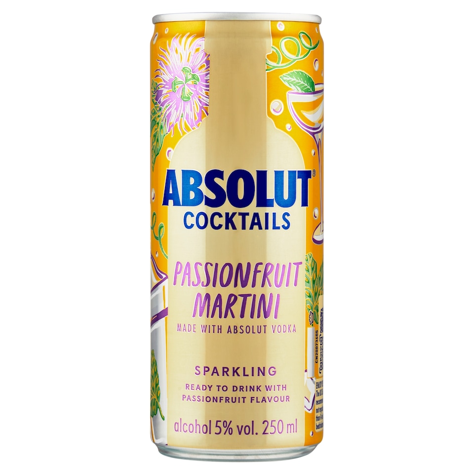 Absolut Cocktails Passionfruit Martini Alcoholic Mixed Drink Sparkling 250 ml