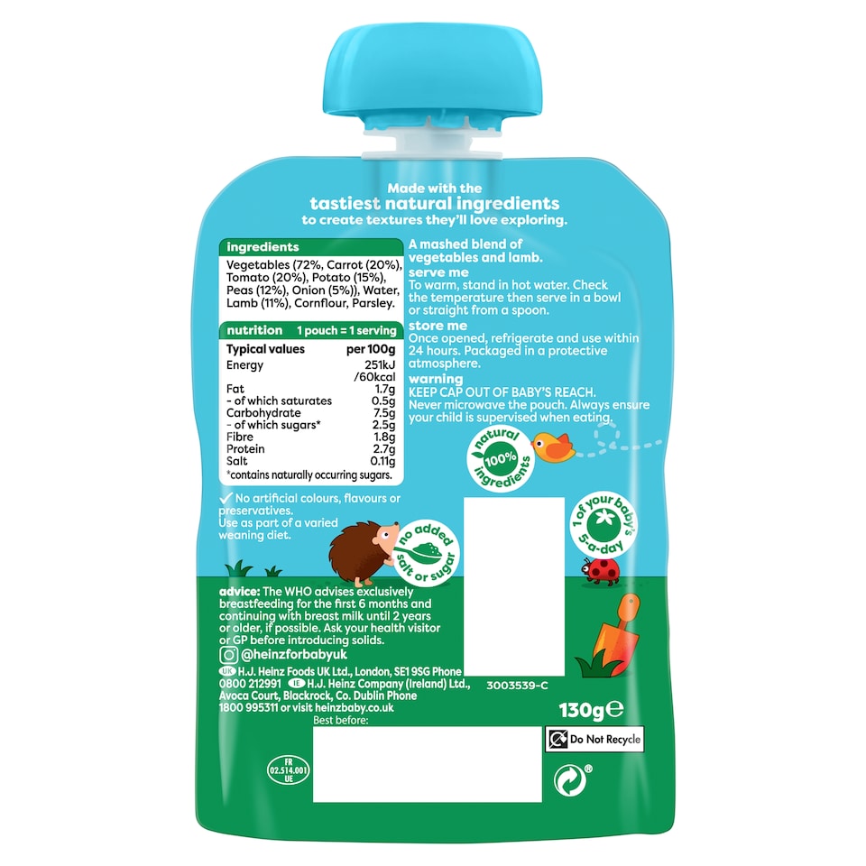 image 1 of Heinz Lamb Hot Pot Baby Food Pouch 130g