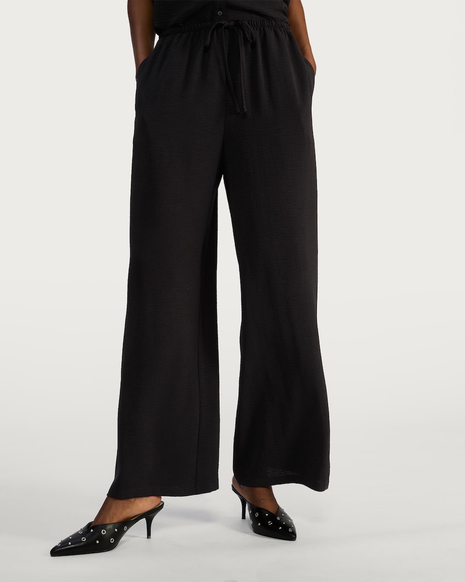 image 1 of F&F Wide Leg Drawstring Trousers in Black