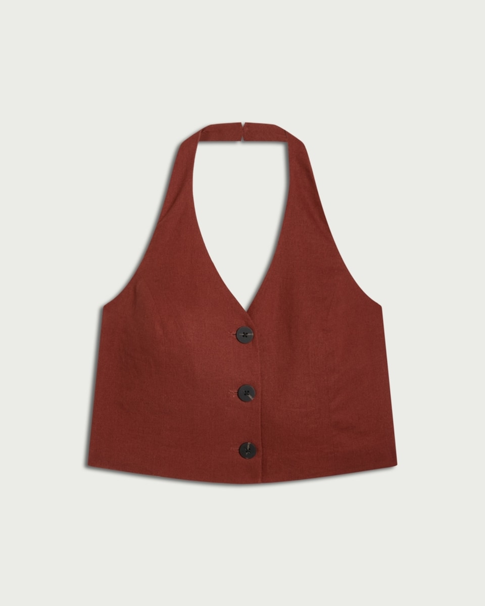 image 1 of The F&F Edit Linen Rich Halterneck Co-ord Waistcoat in Red