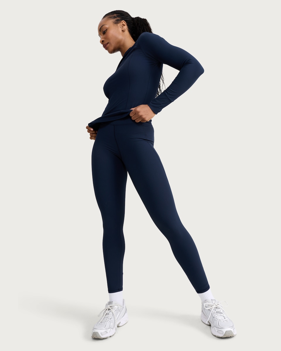 image 1 of F&F Active EVERYHOUR Ribbed Leggings in Navy
