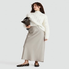 F&F Satin Slip Midi Skirt in Stone