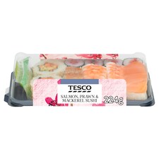 Tesco Salmon, Prawn & Mackerel Sushi 224G