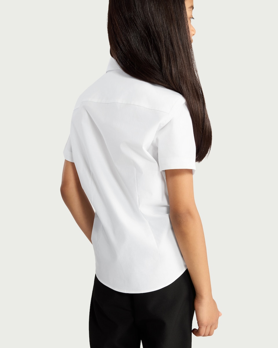 image 1 of F&F School Girls 3-Pack Cotton Rich Skinny Fit Short Sleeved Shirts in White