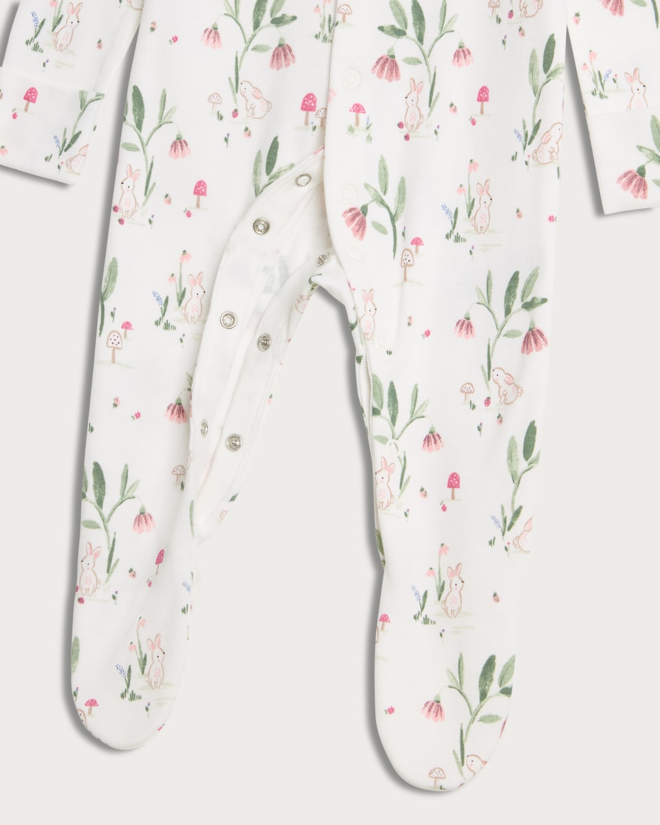 image 1 of F&F Baby 4-Piece Pure Cotton Bunny Print Sleepsuit, Bodysuit, Legging and Hat Set in Pink