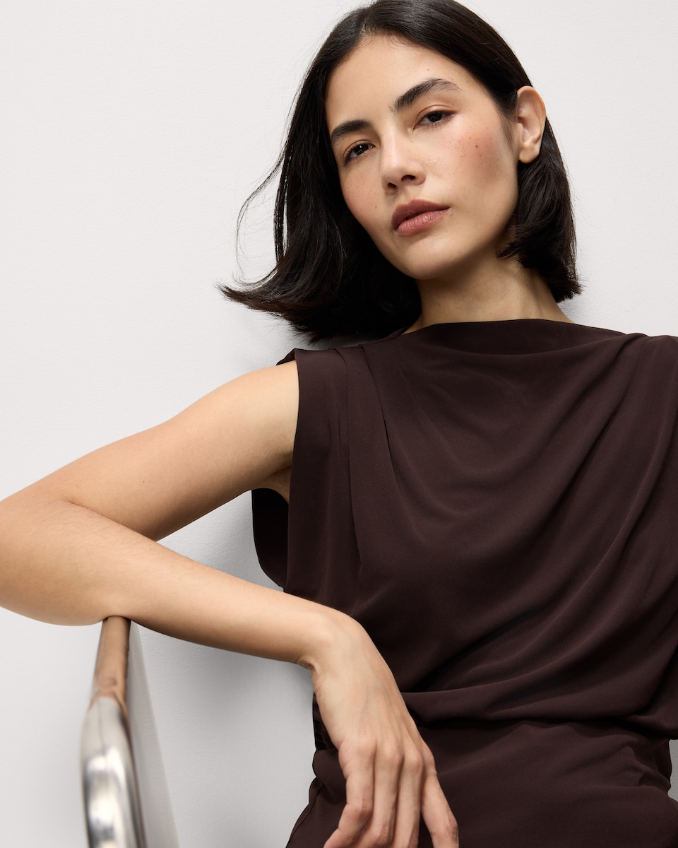image 1 of F&F Pintuck Sleeveless Top in Brown