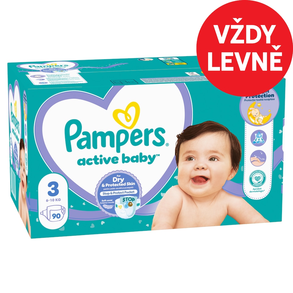 Obrázek 1 pro produkt Pampers Active Baby, Velikost 3, 90 Plenky, 6kg-10kg