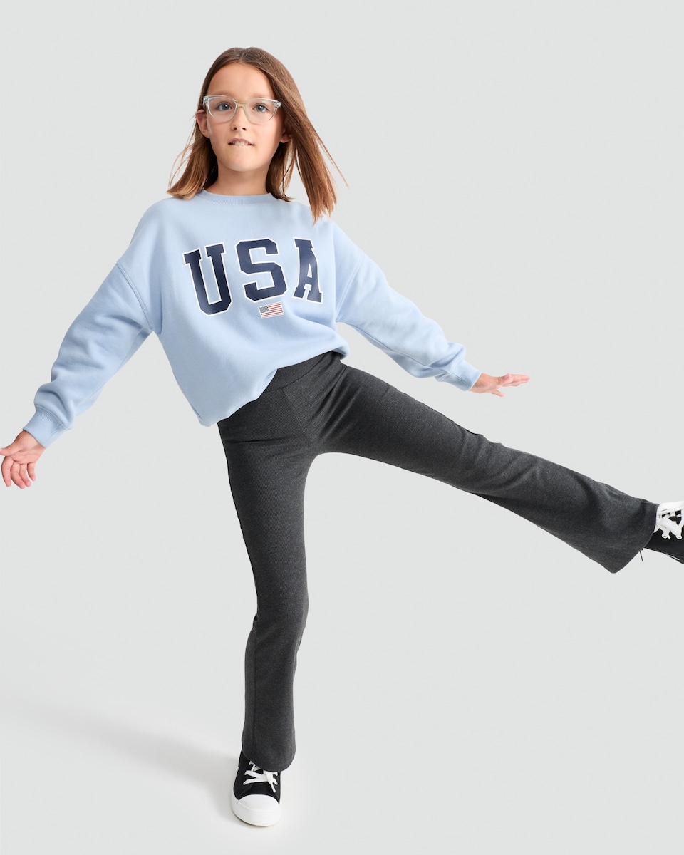 image 1 of F&F Girls Cotton Rich Flared Leggings in Grey