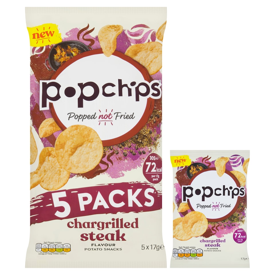 image 1 of Popchips Chargrilled Steak Multipack Crisps 5x17g