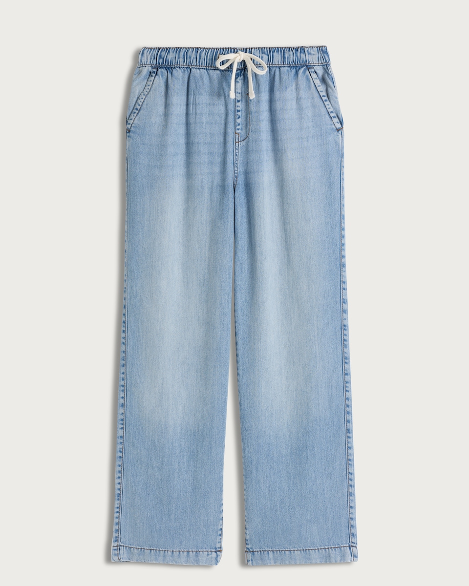 image 1 of The F&F Edit TENCEL™ High Rise Wide Leg Drawstring Jeans in Blue
