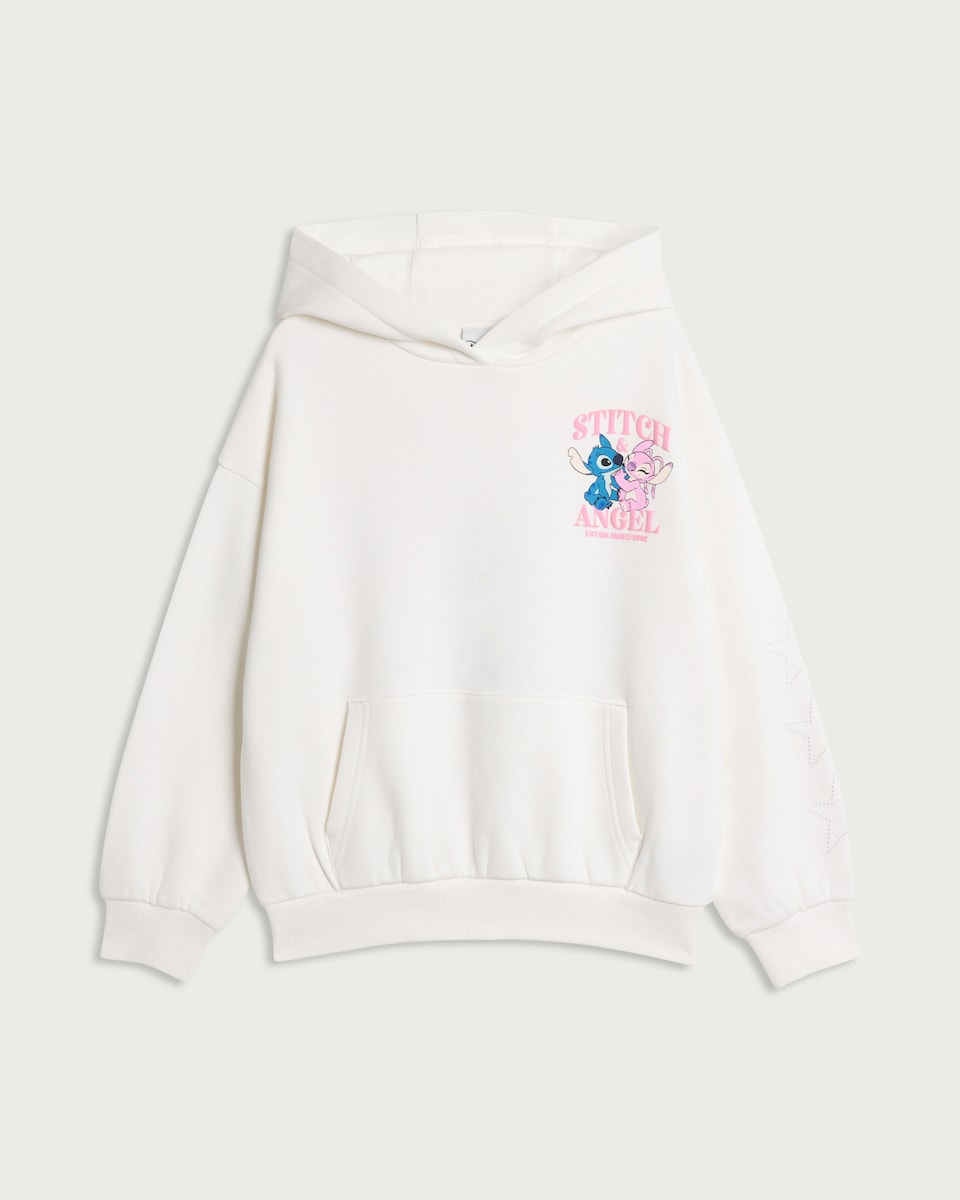 image 1 of Disney Stitch Cotton Rich Hoodie in Cream