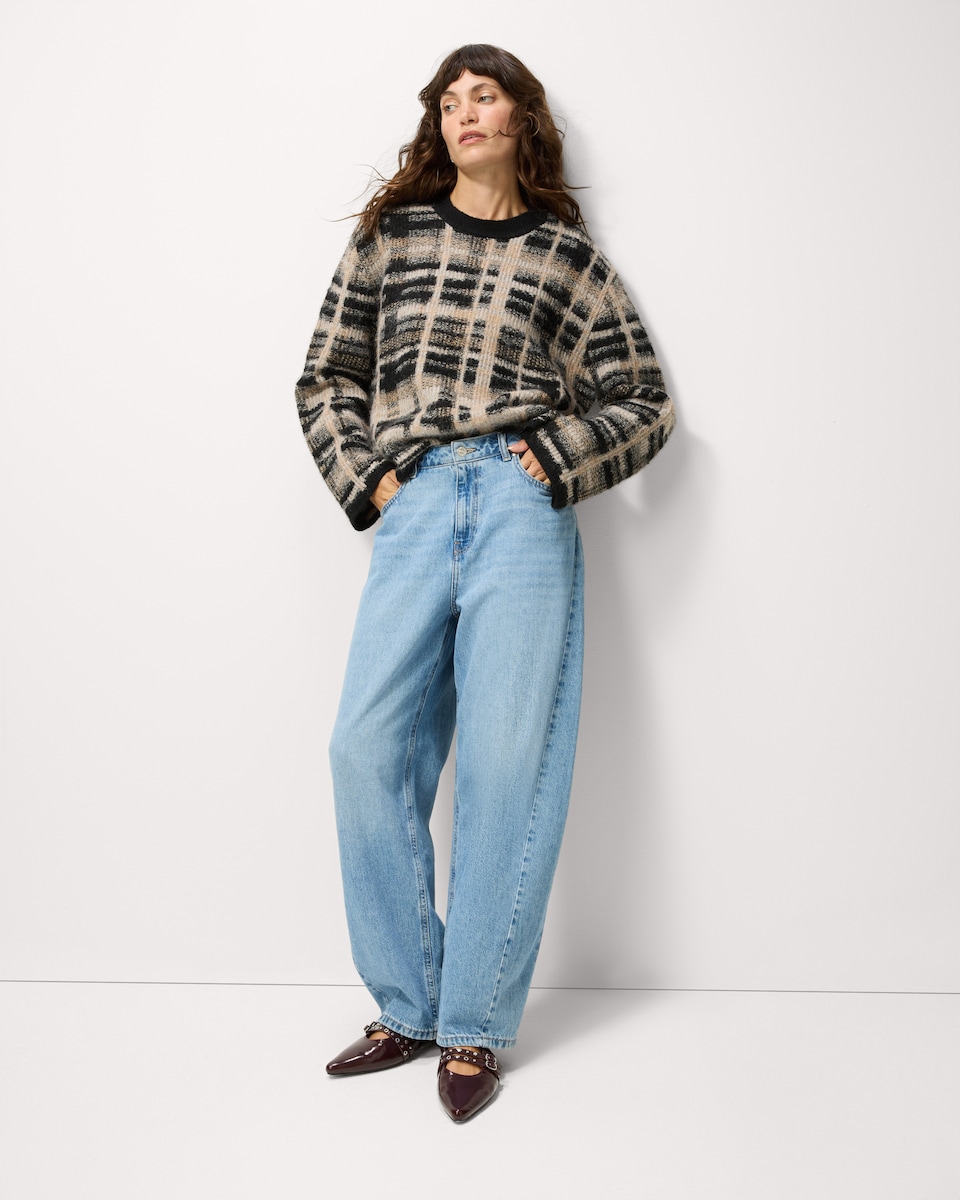 image 1 of F&F Textured Checked Jumper in Multi Black