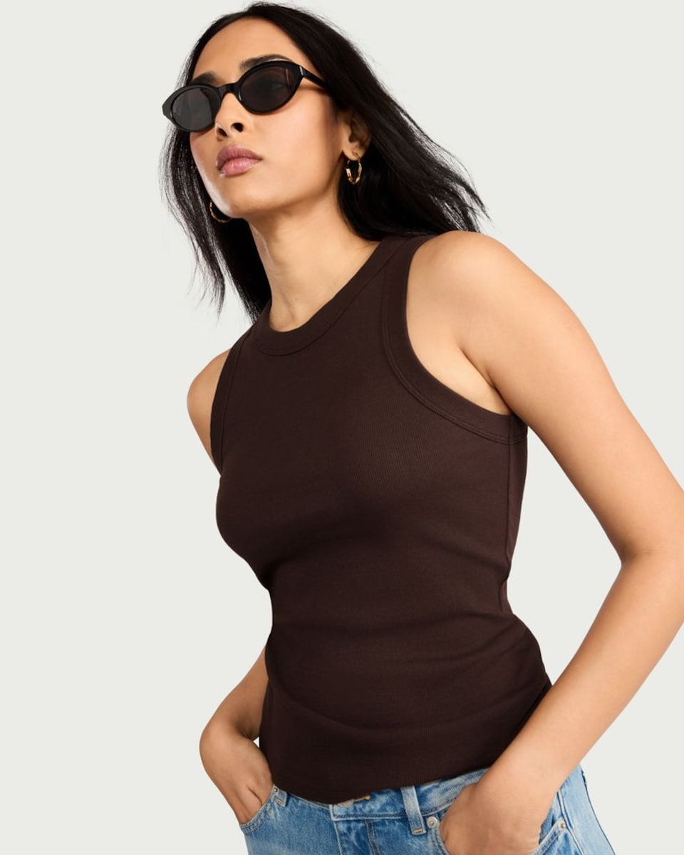 image 1 of F&F Cotton Rich Ribbed Vest in Chocolate