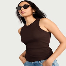 F&F Cotton Rich Ribbed Vest in Chocolate
