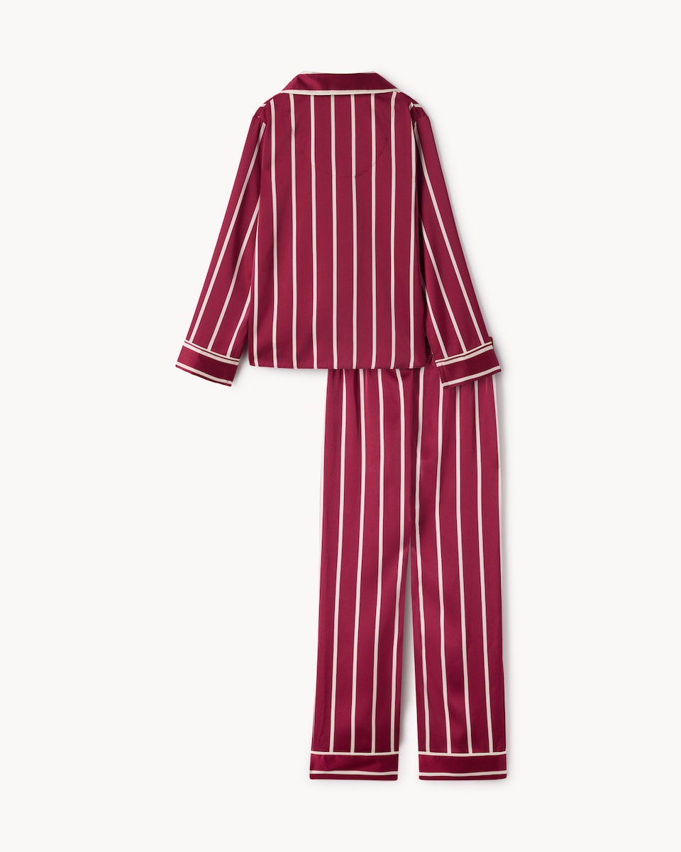 image 1 of F&F Girls Satin Striped Revere Pyjama Set in Red