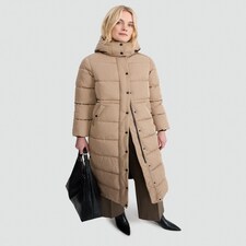 F&F Long Hooded Shower Resistant Puffer Coat in Neutral