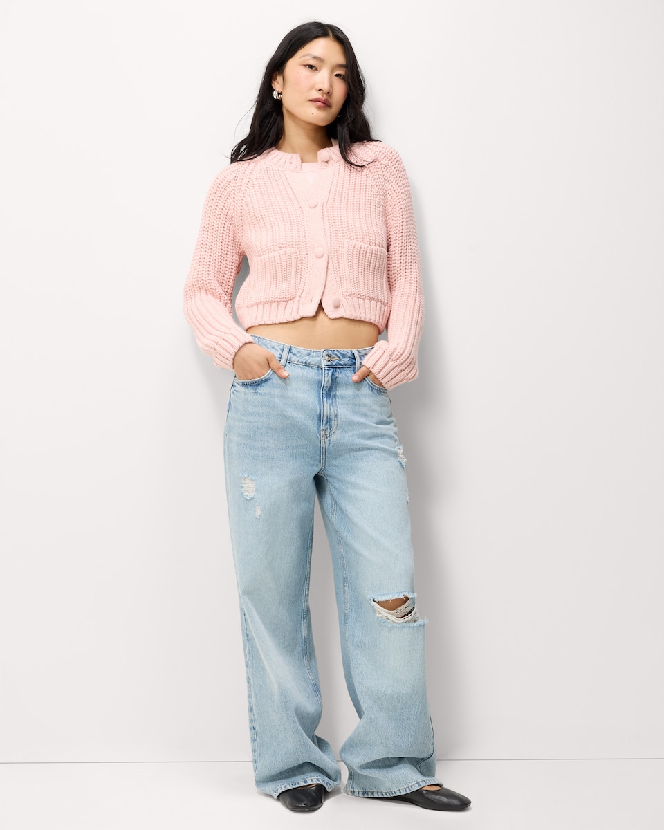 image 1 of F&F Chunky Knitted Cardigan in Pink