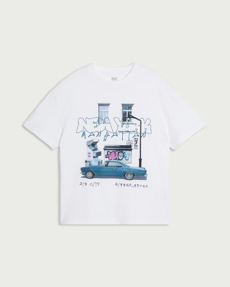 image 1 of F&F Boys Pure Cotton Printed T-Shirt in White