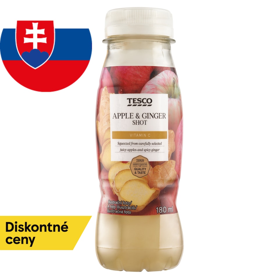 Tesco Jablková šťava lisovaná za studena so zázvorom a s vitamínom C 180 ml