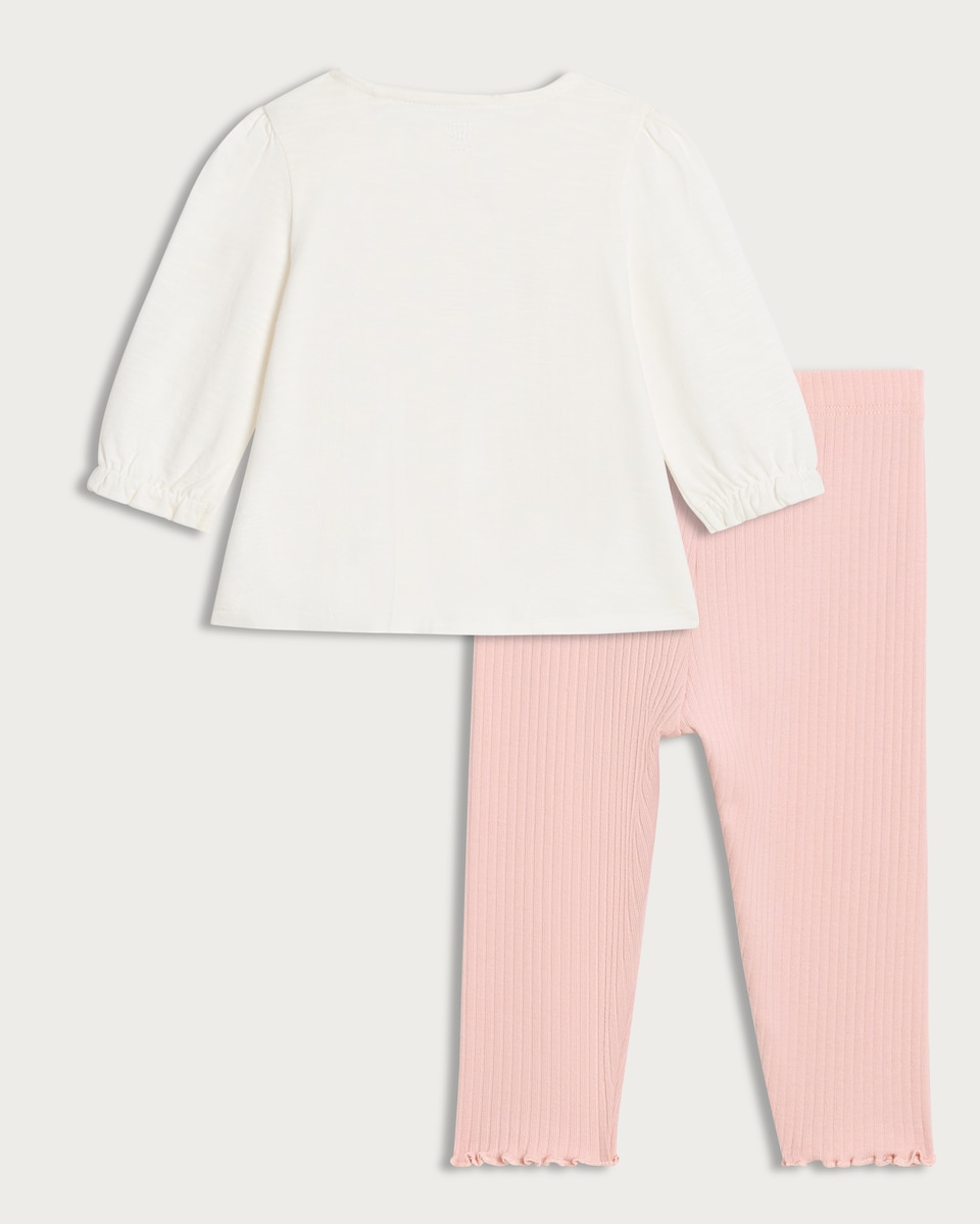 image 1 of F&F Baby 2-Piece Cotton Rich Little Sister Top and Leggings Set in Cream